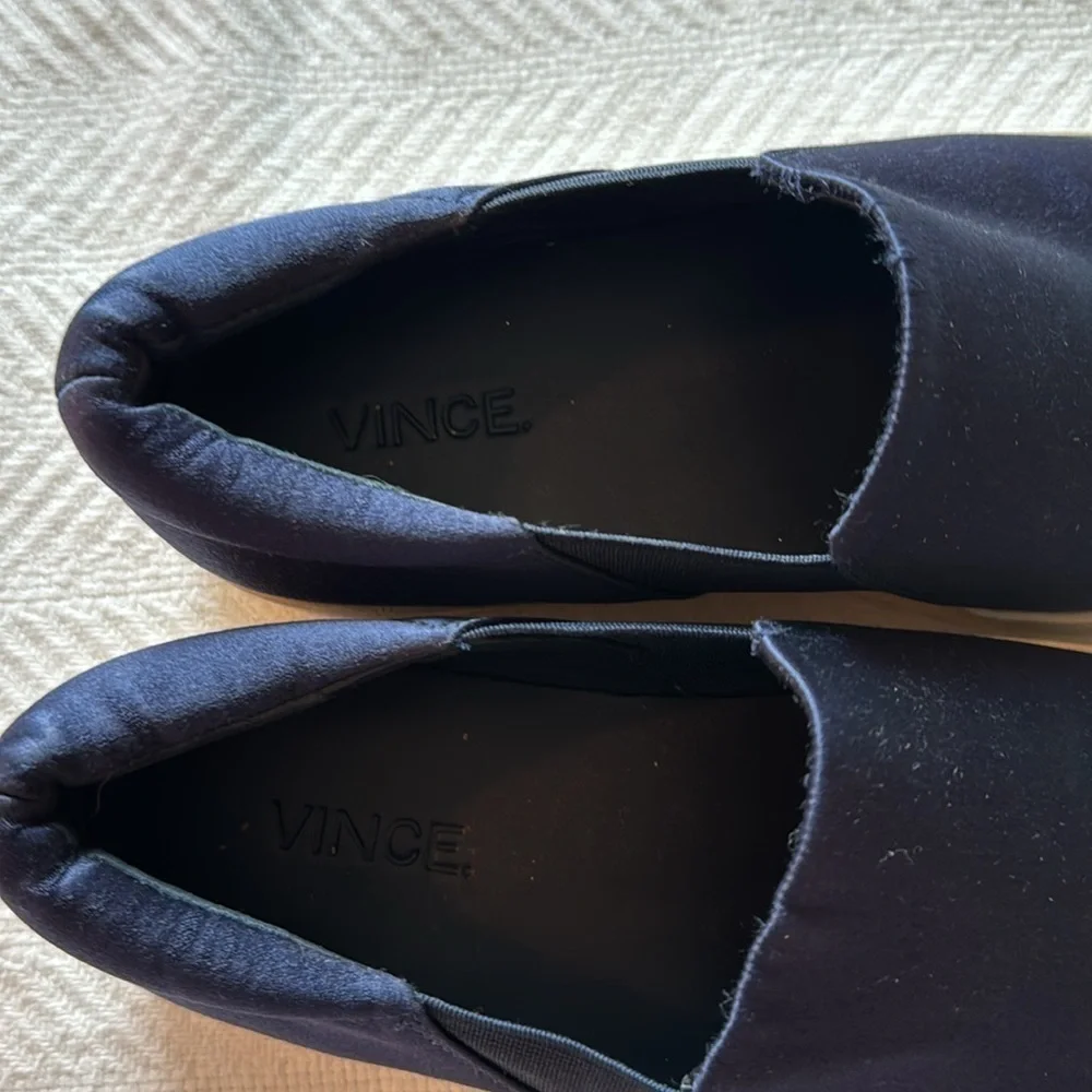 Vince Woman’s Navy Blue Satin‎ Platform Slip On Sneakers